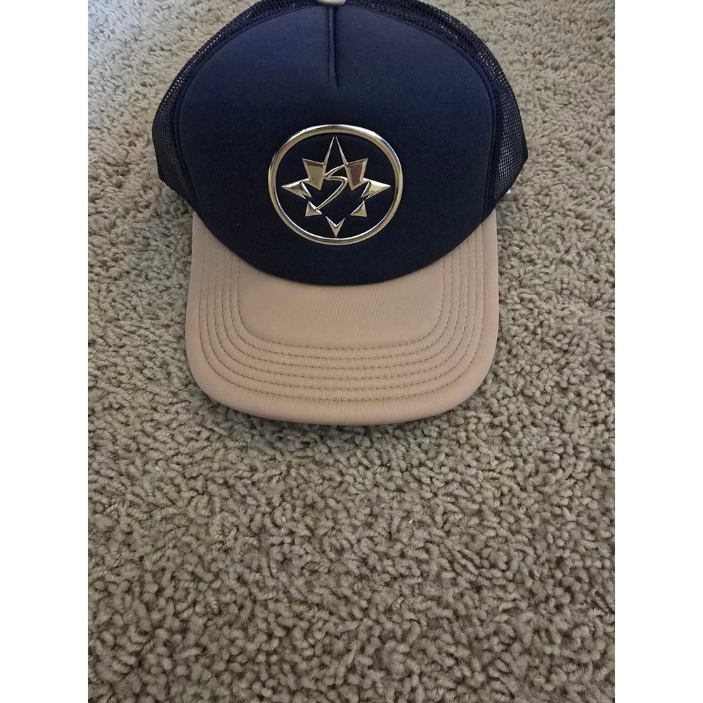 Disney Parks Marvel Captain Marvel Star Trucker Hat Navy Blue Tan Snapback NWT